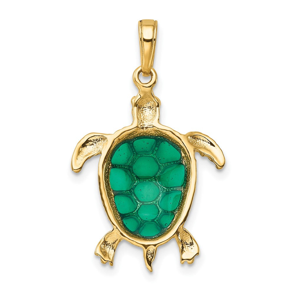 FJC Finejewelers 10 kt Yellow Gold Green Enameled Sea Turtle Charm 29 x 18 mm
