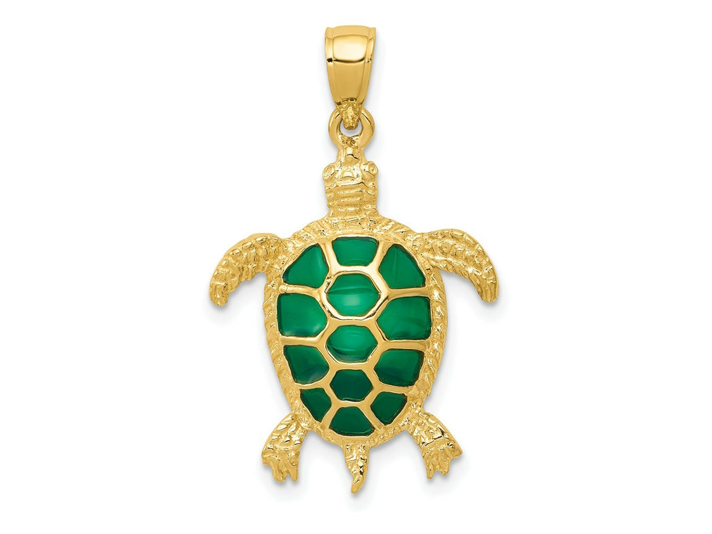 FJC Finejewelers 10 kt Yellow Gold Green Enameled Sea Turtle Charm 29 x 18 mm