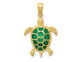 FJC Finejewelers 10 kt Yellow Gold Green Enameled Sea Turtle Charm 29 x 18 mm
