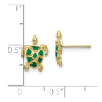FJC Finejewelers 10 kt Yellow Gold Button Green Enameled Sea Turtle Post Earrings 11 mm x 9 mm