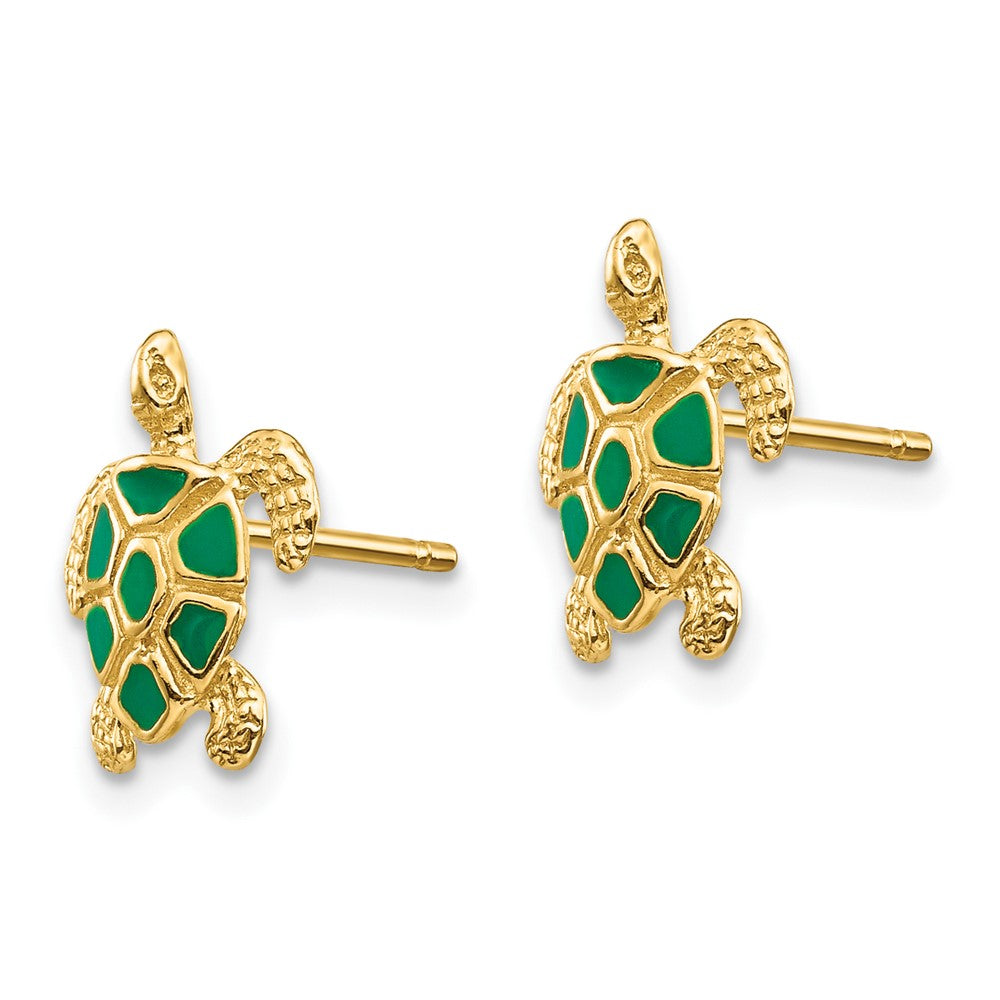 FJC Finejewelers 10 kt Yellow Gold Button Green Enameled Sea Turtle Post Earrings 11 mm x 9 mm
