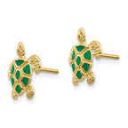 FJC Finejewelers 10 kt Yellow Gold Button Green Enameled Sea Turtle Post Earrings 11 mm x 9 mm
