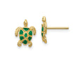 FJC Finejewelers 10 kt Yellow Gold Button Green Enameled Sea Turtle Post Earrings 11 mm x 9 mm