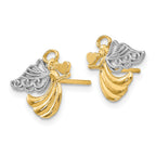 FJC jewelers 10 kt Yellow Gold Button and Rhodium Angel with Heart Post Earrings 11 mm x 12 mm
