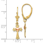 FJC jewelers 10 kt Two Tone Gold Dangle Two-tone Heart on Cross Leverback Earrings 32 mm x 9 mm