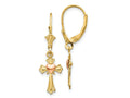 FJC jewelers 10 kt Two Tone Gold Dangle Two-tone Heart on Cross Leverback Earrings 32 mm x 9 mm