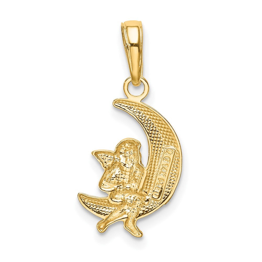 FJC Finejewelers 10 kt Yellow Gold and Rhodium Polished Moon with Angel Charm 17 x 11 mm