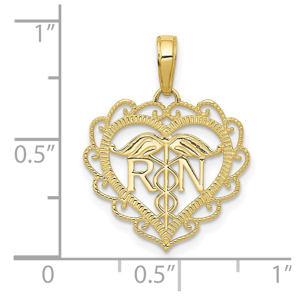 FJC Finejewelers 10 kt Yellow Gold Registered Nurse Heart Charm 18 x 18 mm