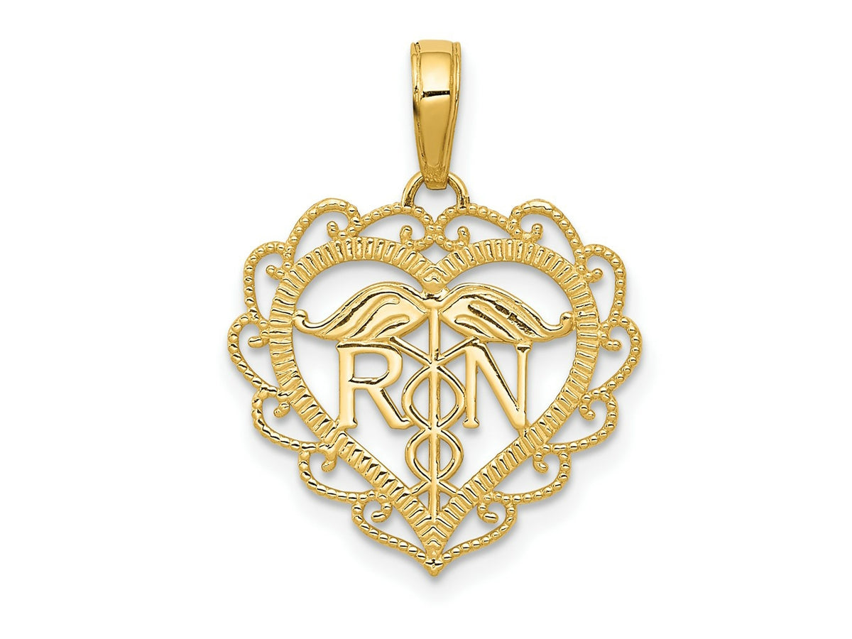 FJC Finejewelers 10 kt Yellow Gold Registered Nurse Heart Charm 18 x 18 mm