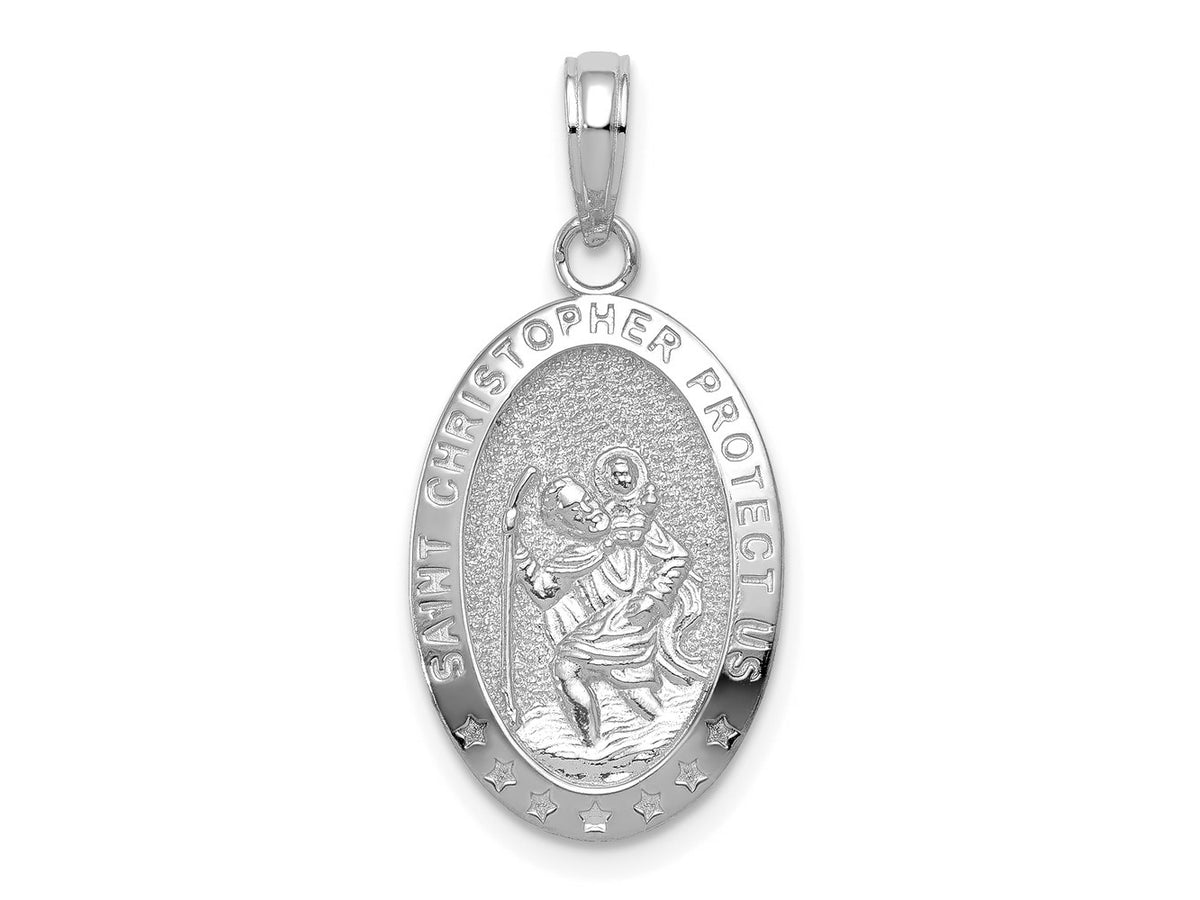 FJC Finejewelers 10 kt White Gold Themed Saint Christopher Medal Charm 25.2 mm x 12.47 mm