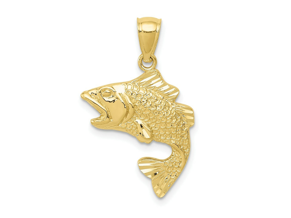 FJC Finejewelers 10 kt Yellow Gold Themed Gold Polished and Textured Bass Charm