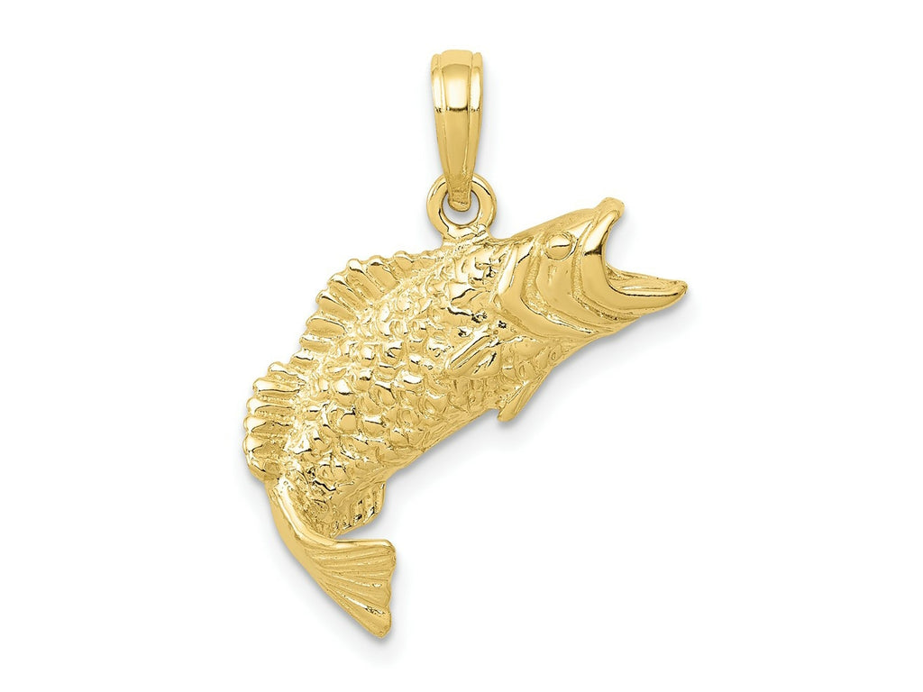 FJC Finejewelers 10 kt Yellow Gold Themed Gold Polished and Textured Bass Fish Charm