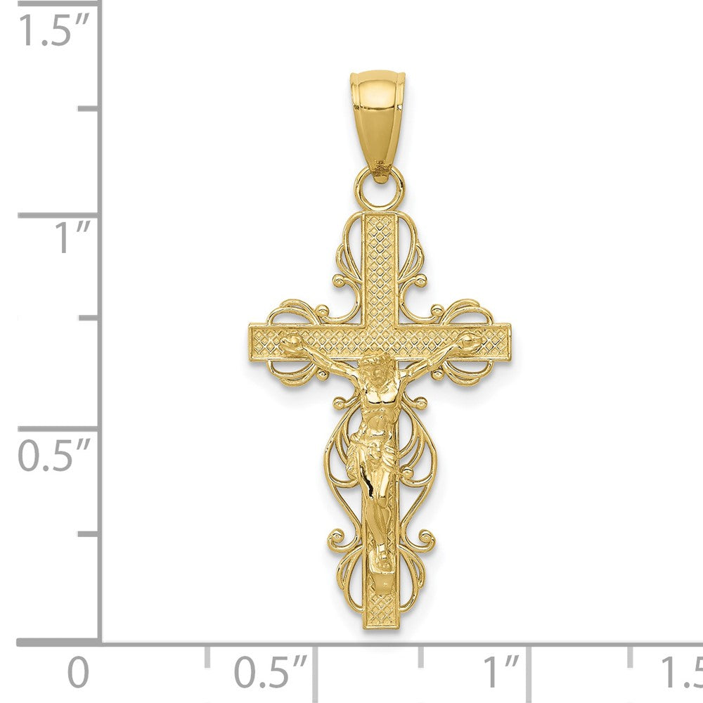 FJC Finejewelers 10 kt Yellow Gold Themed Polished Crucifix Charm 33.5 mm x 16 mm