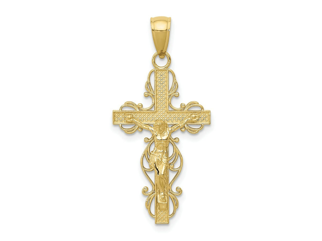 FJC Finejewelers 10 kt Yellow Gold Themed Polished Crucifix Charm 33.5 mm x 16 mm