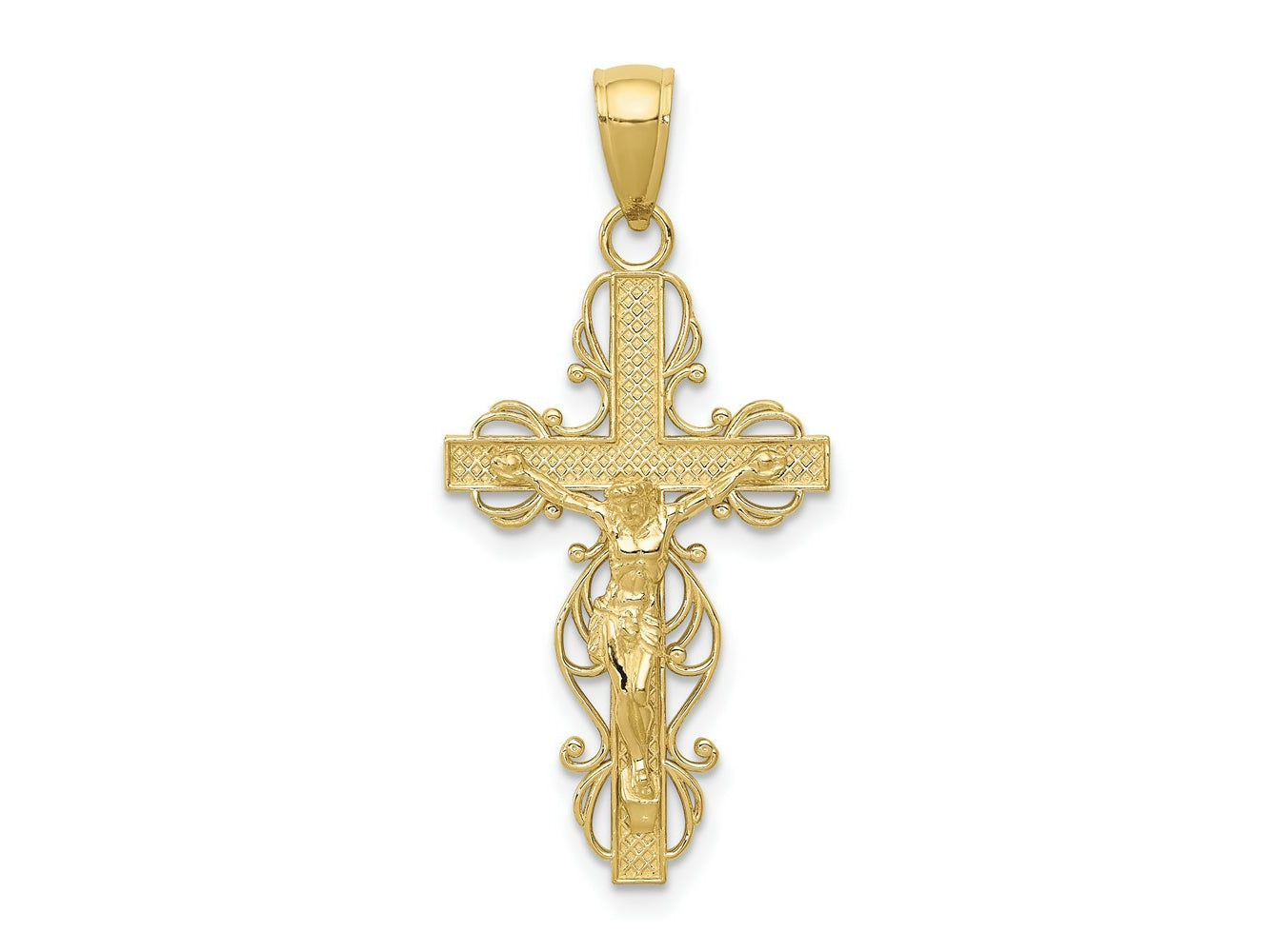 FJC Finejewelers 10 kt Yellow Gold Themed Polished Crucifix Charm 33.5 mm x 16 mm