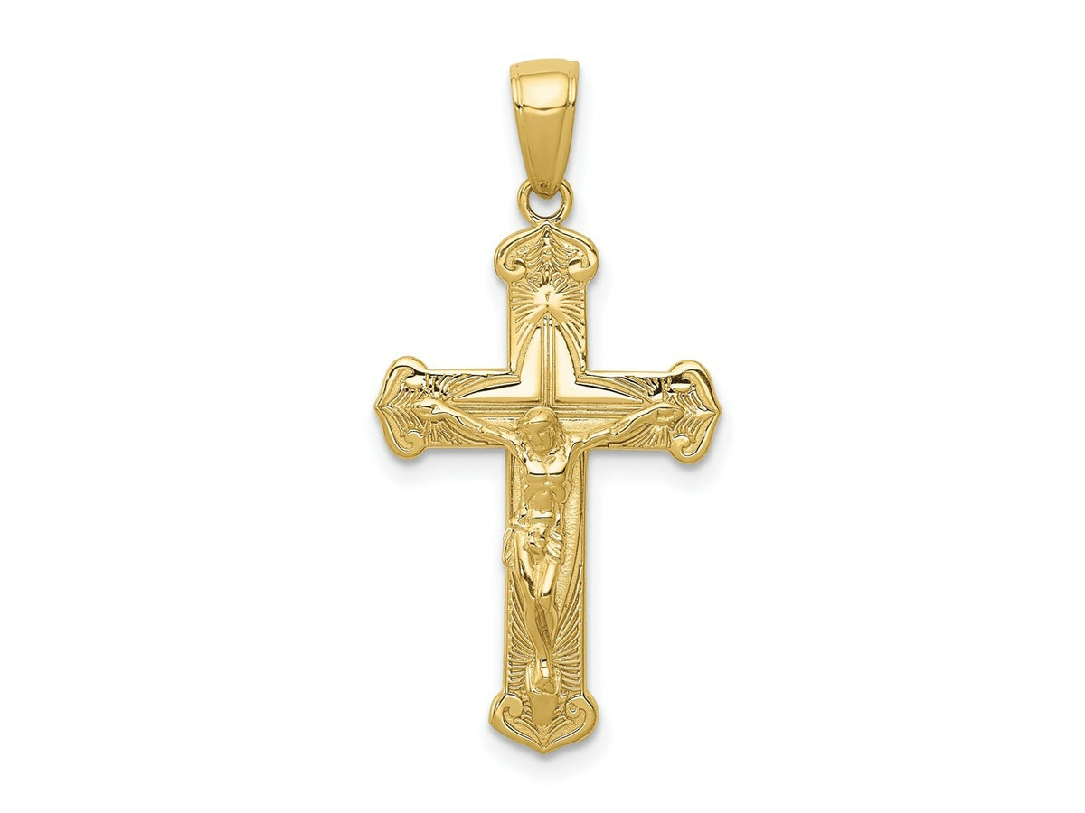 FJC Finejewelers 10 kt Yellow Gold Themed Gold Polished Textured Crucifix Charm 31.83 mm x 15.4 mm