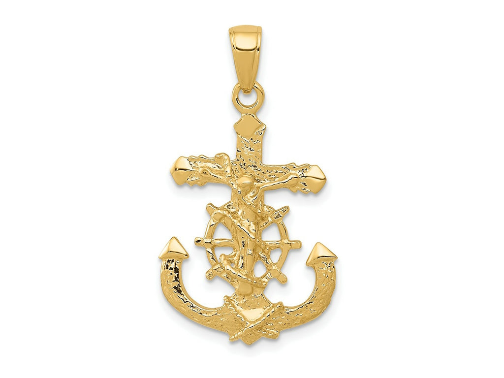 FJC Finejewelers 10 kt Yellow Gold Polished and Textured 2-D Mariners Crucifix Rope/Wheel Charm 32 x 17 mm