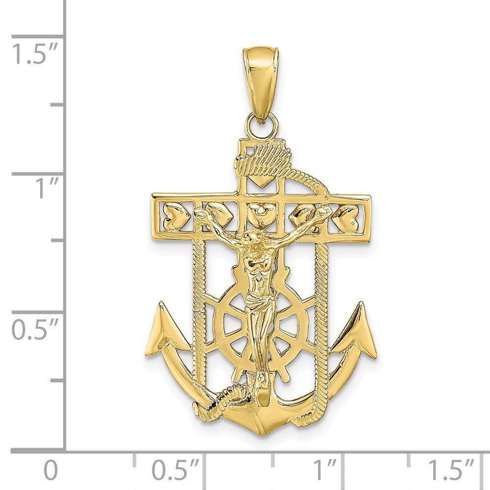 FJC Finejewelers 10 kt Yellow Gold Polished Textured Mariners Crucifix Charm 35 x 21 mm