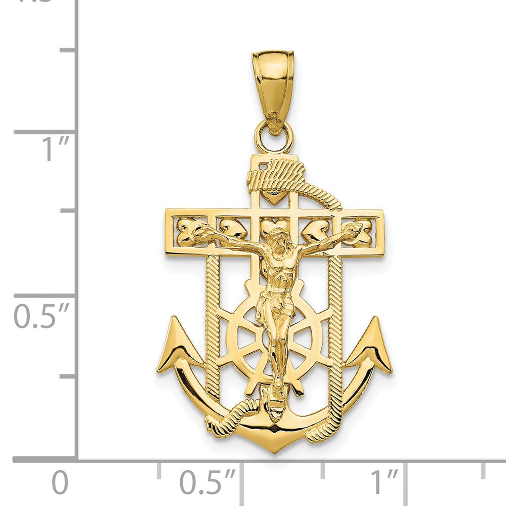 FJC Finejewelers 10 kt Yellow Gold Themed Polished and Textured Mini Mariners Crucifix Charm 31.5 mm x 18 mm