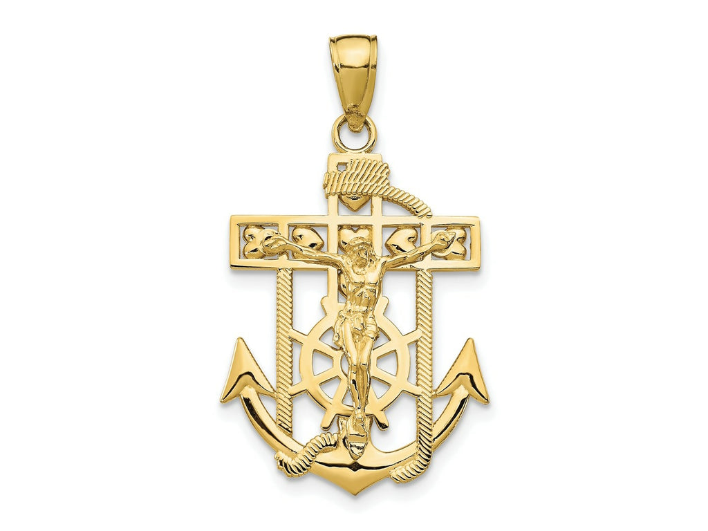 FJC Finejewelers 10 kt Yellow Gold Themed Polished and Textured Mini Mariners Crucifix Charm 31.5 mm x 18 mm