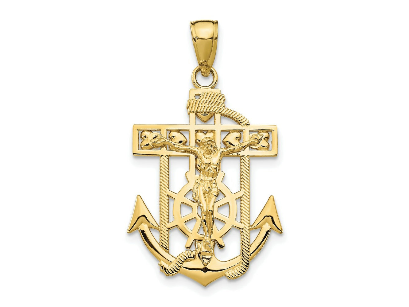FJC Finejewelers 10 kt Yellow Gold Themed Polished and Textured Mini Mariners Crucifix Charm 31.5 mm x 18 mm