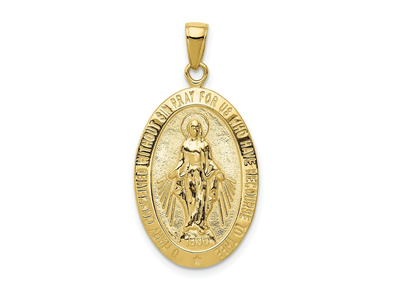 FJC Finejewelers 10 kt Yellow Gold Satin and Polished Finish Miraculous Medal Charm 32.19 mm x 15.94 mm