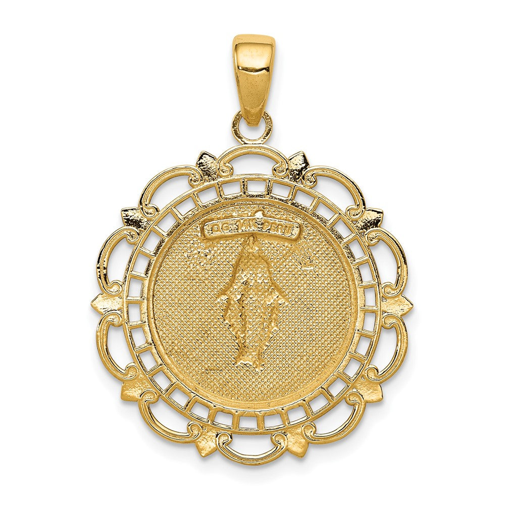 FJC Finejewelers 10 kt Yellow Gold Polished Miraculous Medal With Scallop Frame Charm 30 x 22 mm