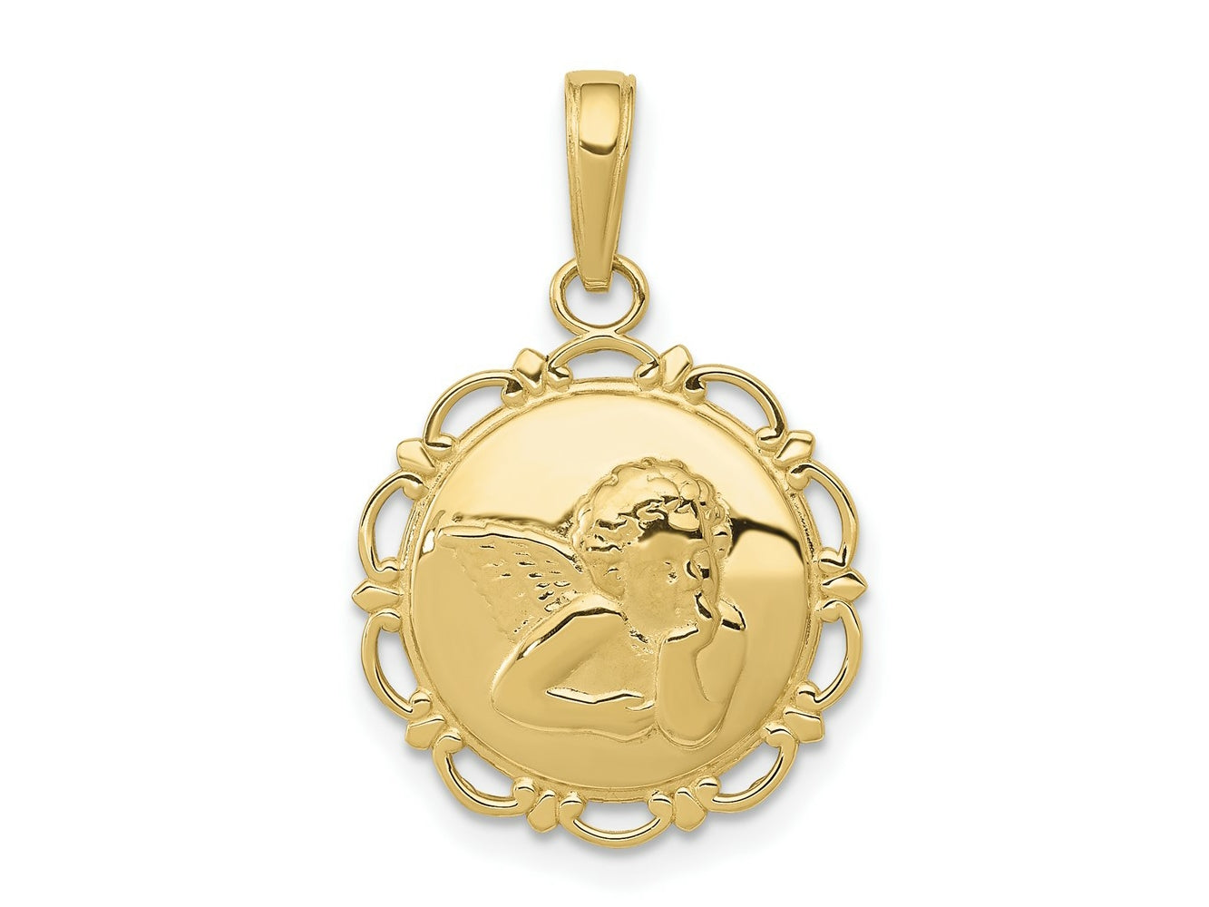 FJC Finejewelers 10 kt Yellow Gold Themed Polished Angel/Cherub on Round Scallop Frame Charm 24 mm x 15.74 mm