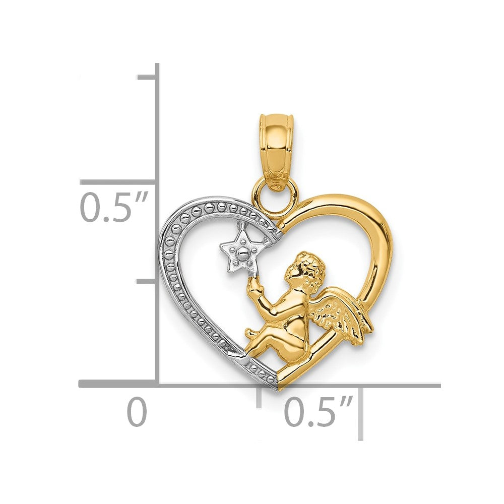 FJC Finejewelers 10 kt Yellow Gold with Rhodium Angel in Heart with Star Charm 14 mm