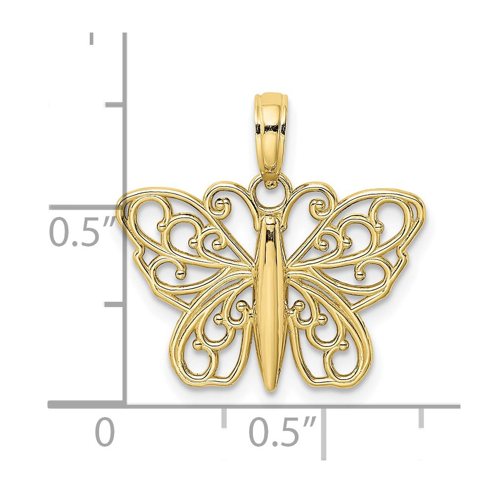 FJC Finejewelers 10 kt Yellow Gold Filigree Butterfly Charm 18 x 20 mm