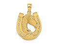 FJC Finejewelers 10 kt Yellow Gold Polished and Engraved Horse Head In Shoe Charm 30 x 20 mm