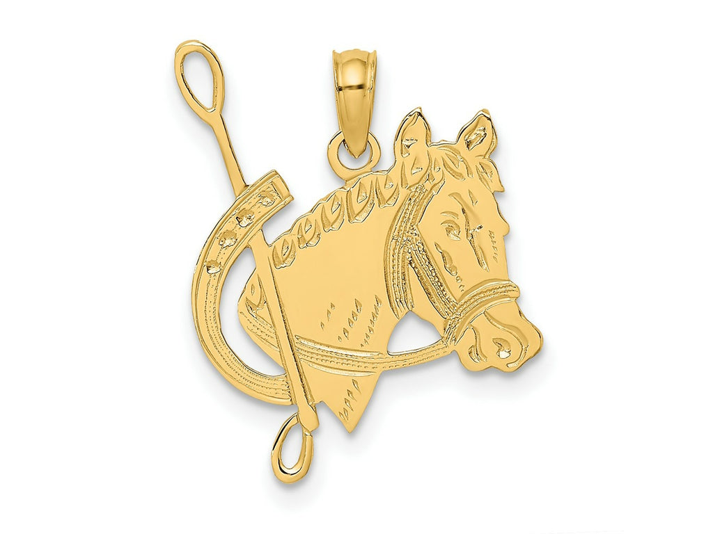 FJC Finejewelers 10 kt Yellow Gold Textured Horse Head and Shoe Charm 25 x 16 mm