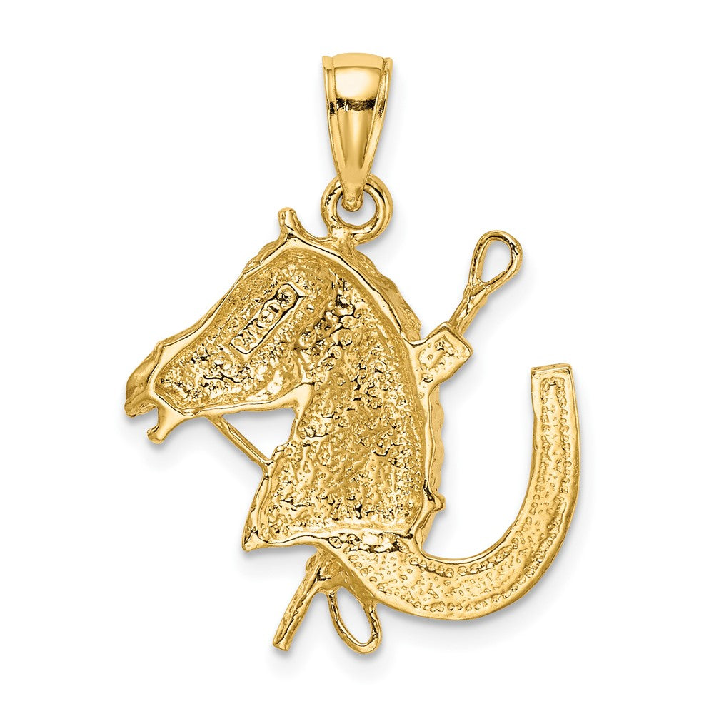 FJC Finejewelers 10 kt Yellow Gold Horse Head with Shoe and Crop Charm 26 x 21 mm