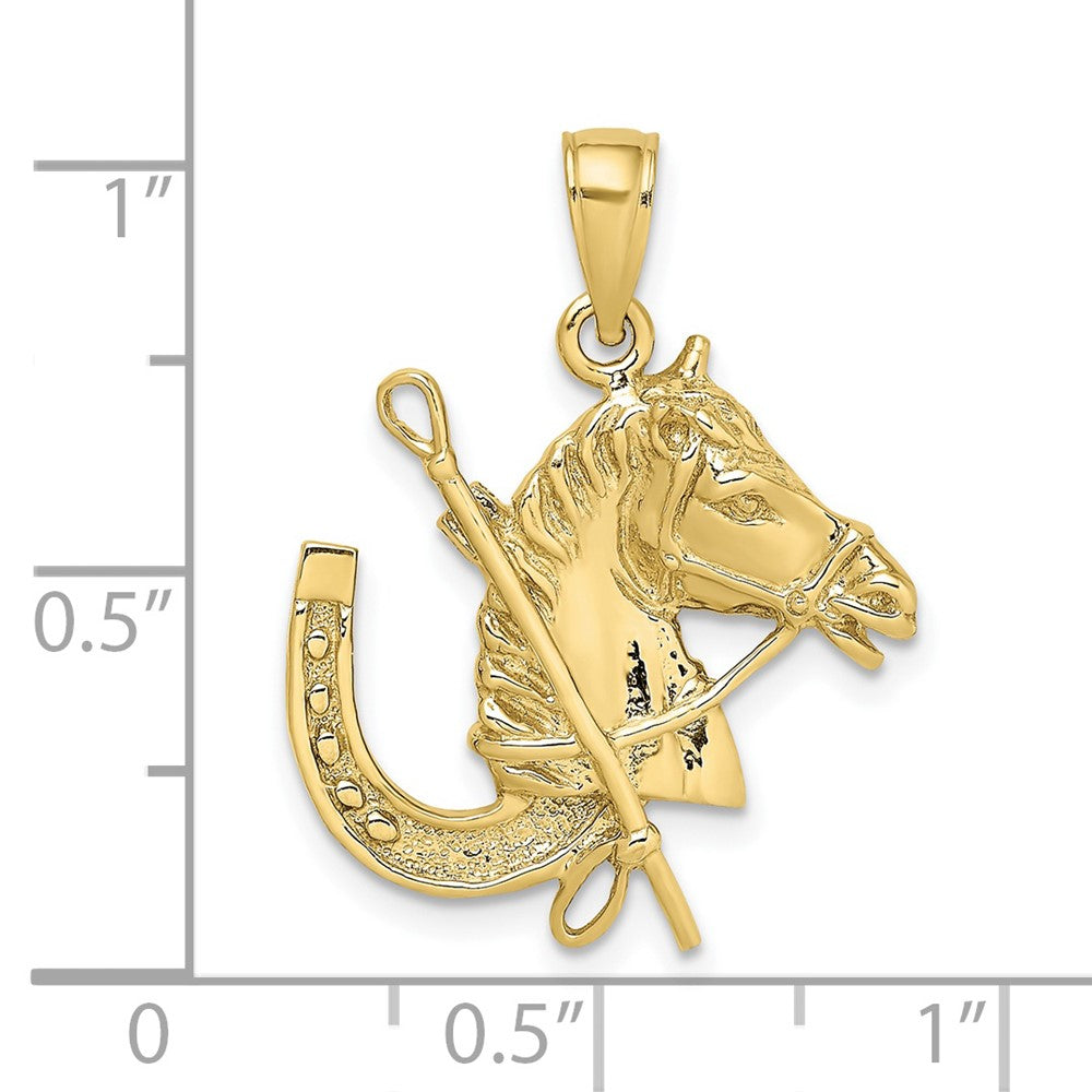 FJC Finejewelers 10 kt Yellow Gold Horse Head with Shoe and Crop Charm 26 x 21 mm