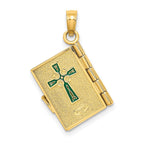 FJC Finejewelers 10 kt Yellow Gold 3-D Moveable Enameled AN IRISH PRAYER Book with Clover Charm 24 x 17 mm