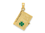 FJC Finejewelers 10 kt Yellow Gold 3-D Moveable Enameled AN IRISH PRAYER Book with Clover Charm 24 x 17 mm