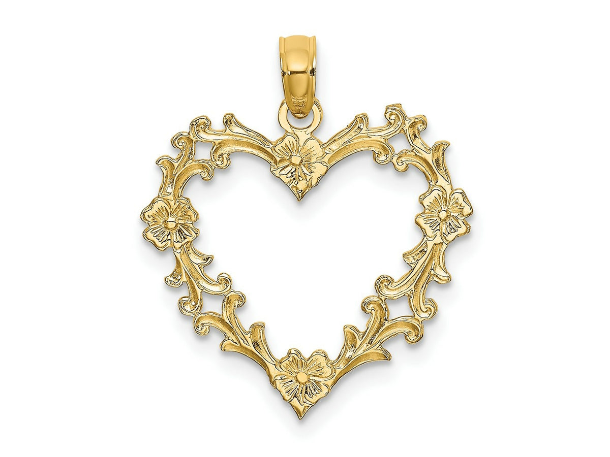 FJC Finejewelers 10 kt Yellow Gold Cut-Out Floral Heart Charm 22 x 19 mm