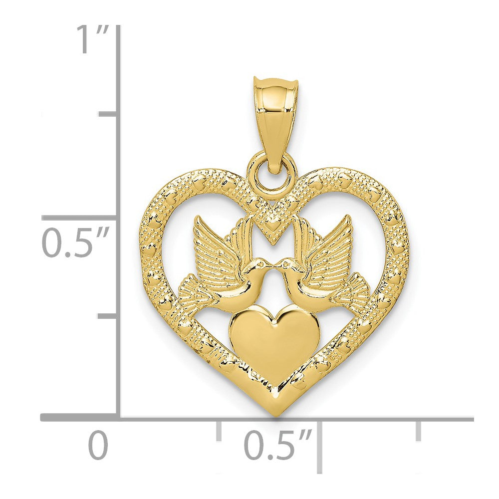 FJC Finejewelers 10 kt Yellow Gold Doves In Heart Charm 20 x 16 mm