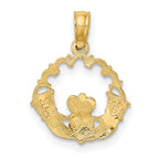 FJC Finejewelers 10 kt Yellow Gold Engraved Claddagh In Scallop Circle Charm 16 x 15 mm