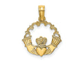 FJC Finejewelers 10 kt Yellow Gold Engraved Claddagh In Scallop Circle Charm 16 x 15 mm