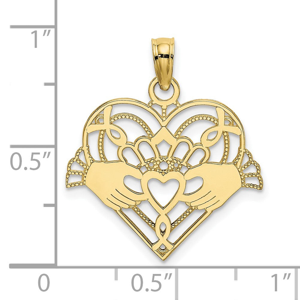 FJC Finejewelers 10 kt Yellow Gold Polished and Beaded Claddagh In Heart Charm 20 mm