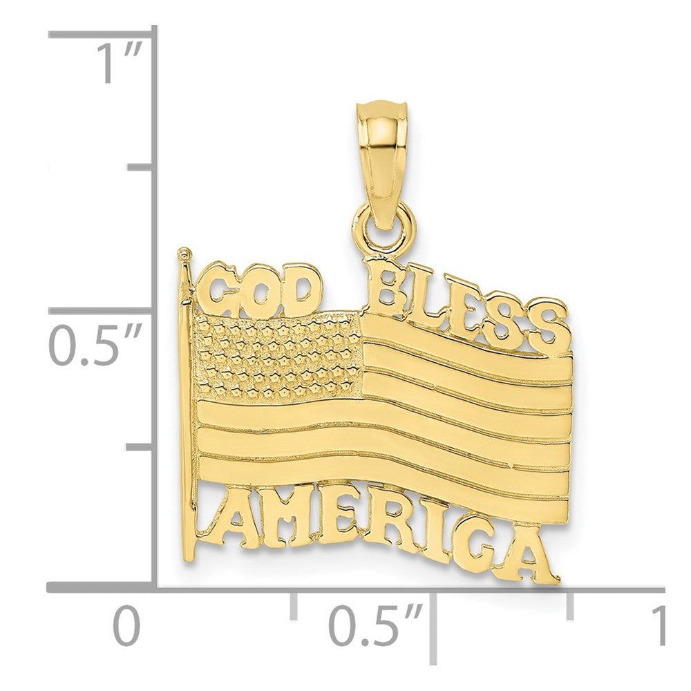 FJC Finejewelers 10 kt Yellow Gold Polished Textured God Bless America with Flag Charm 14 x 17 mm