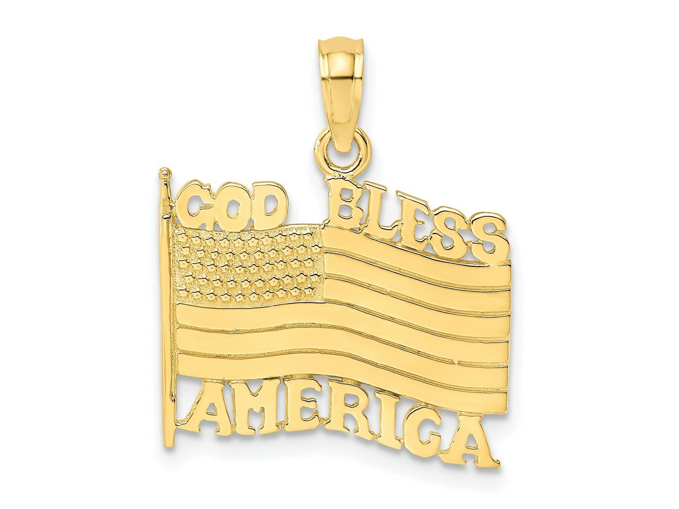 FJC Finejewelers 10 kt Yellow Gold Polished Textured God Bless America with Flag Charm 14 x 17 mm