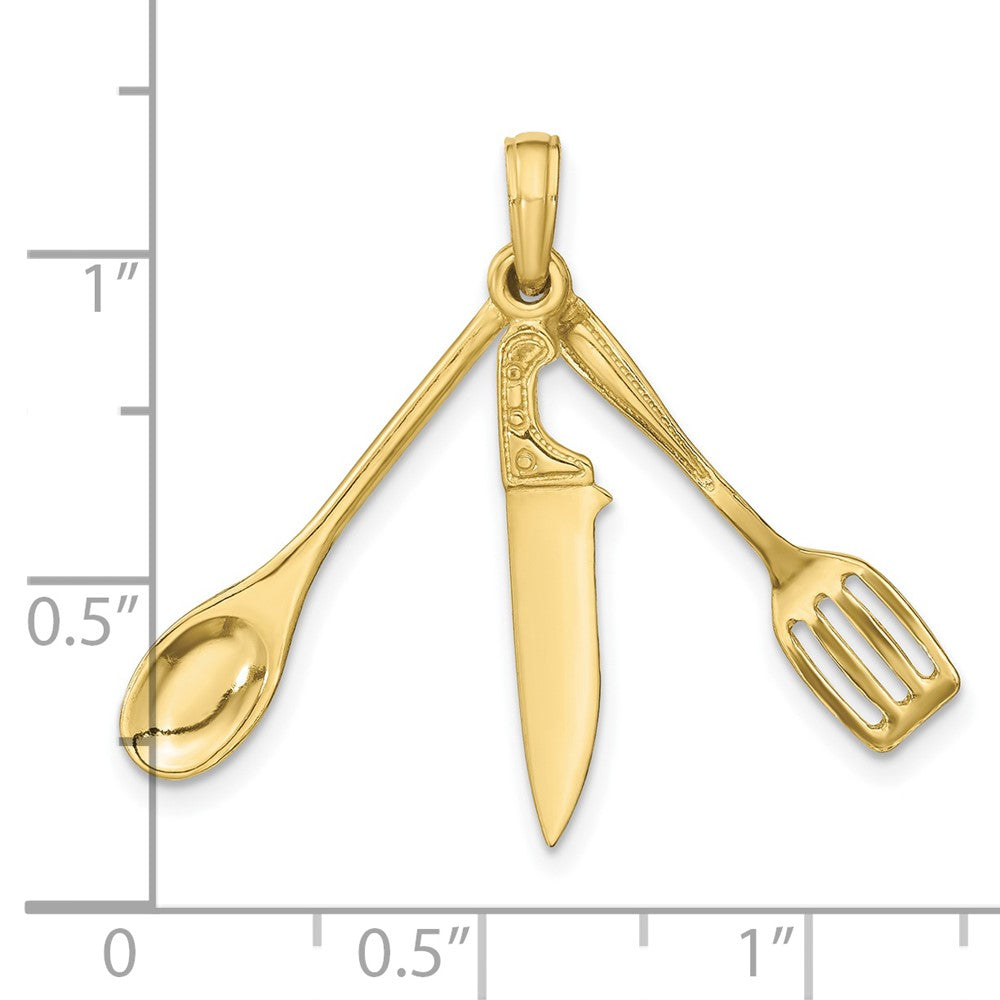 FJC Finejewelers 10 kt Yellow Gold 3-D Moveable Spatula, Spoon, and Knife Charm 23 x 4 mm