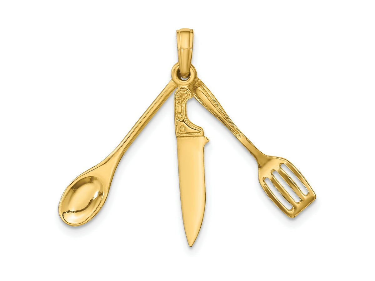 FJC Finejewelers 10 kt Yellow Gold 3-D Moveable Spatula, Spoon, and Knife Charm 23 x 4 mm