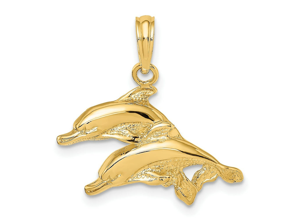 FJC Finejewelers 10 kt Yellow Gold 2-D Polished /Engraved Dolphins Charm 14 x 22 mm