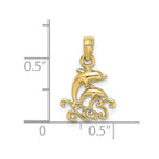 FJC Finejewelers 10 kt Yellow Gold Textured Mini Double Dolphins and Waves Charm 10 x 11 mm
