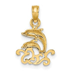 FJC Finejewelers 10 kt Yellow Gold Textured Mini Double Dolphins and Waves Charm 10 x 11 mm