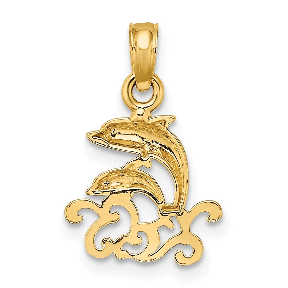 FJC Finejewelers 10 kt Yellow Gold Textured Mini Double Dolphins and Waves Charm 10 x 11 mm