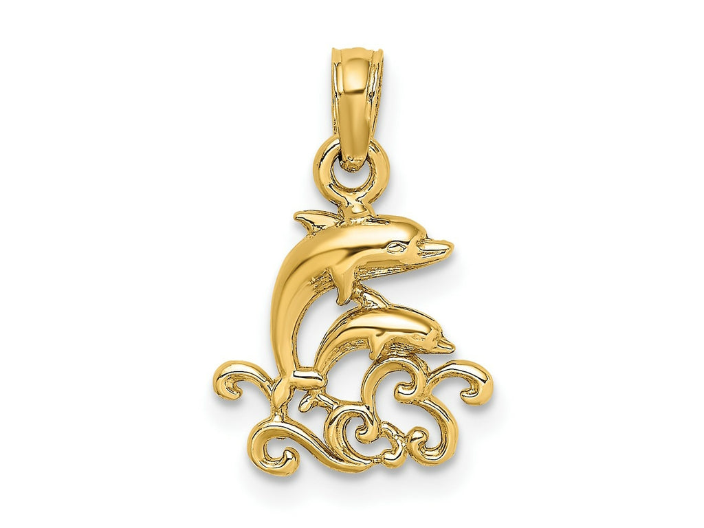 FJC Finejewelers 10 kt Yellow Gold Textured Mini Double Dolphins and Waves Charm 10 x 11 mm